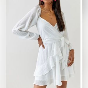 Francesca’s White Long Sleeve Ruffle Mini Dress